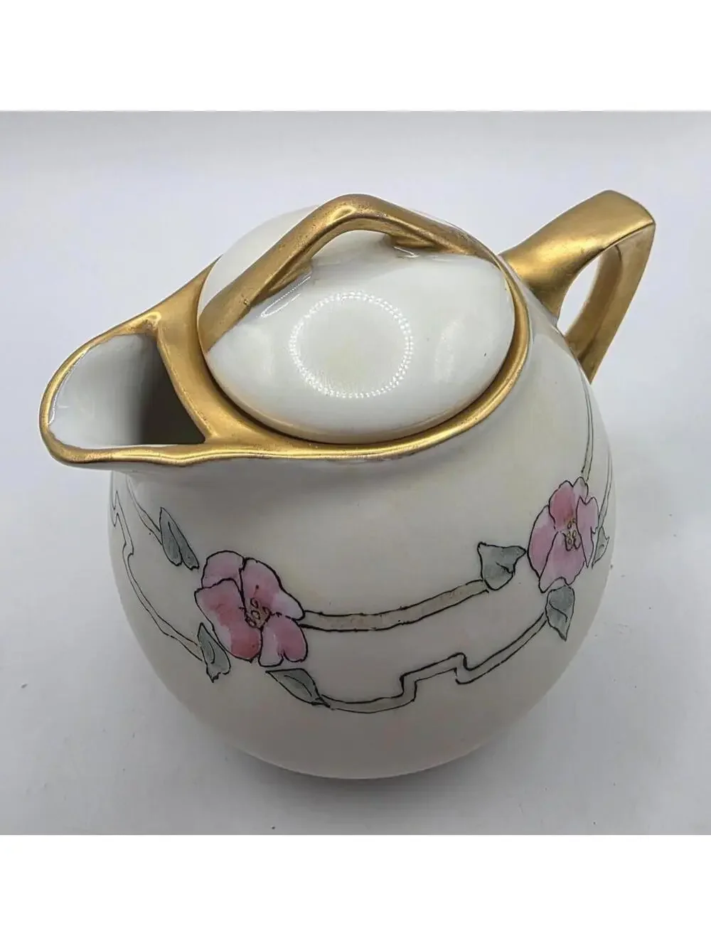 Vintage Epiag Royal Czech Covered Creamer Pink Floral Gold Gilt Porcelain